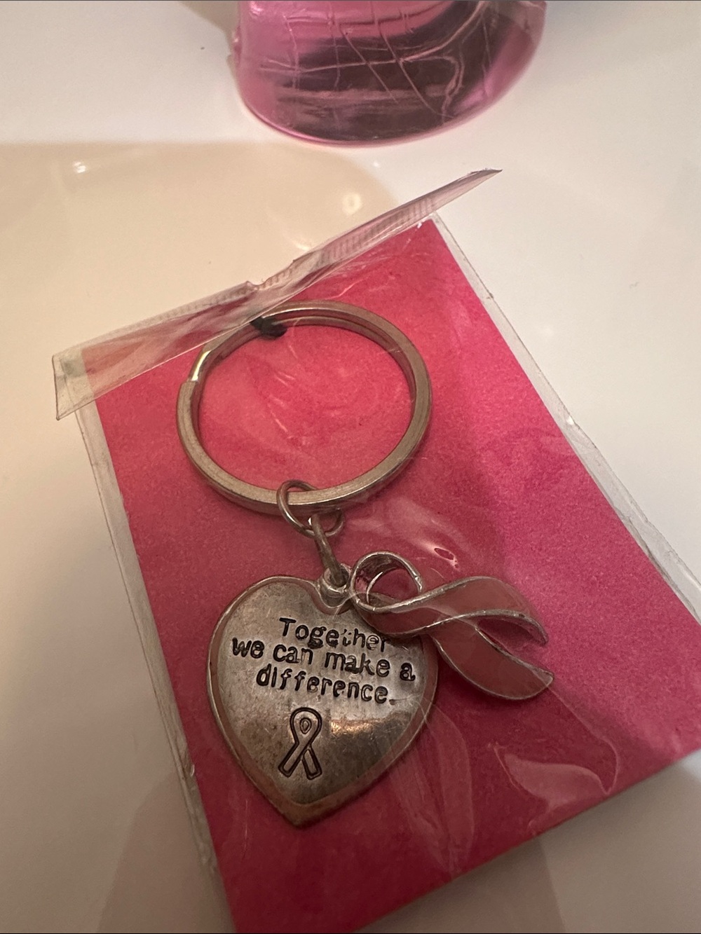 “Together We Can Make A Difference” Keychain, Breast Cancer Logo. NIB